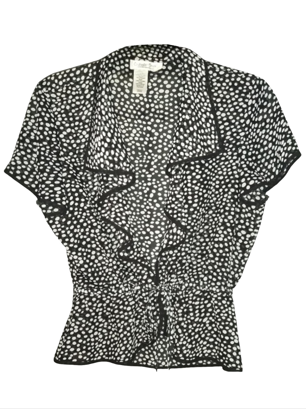 90s Polka Dot Black and White CC Loose Semi Sheer Blouse y2k Top Cinched Waist